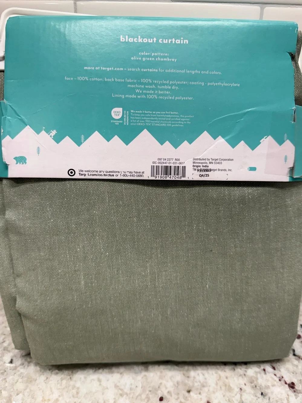 42”Wx84”L Chambray Cotton Kids Blackout Green Curtain Panel -Pillowfort